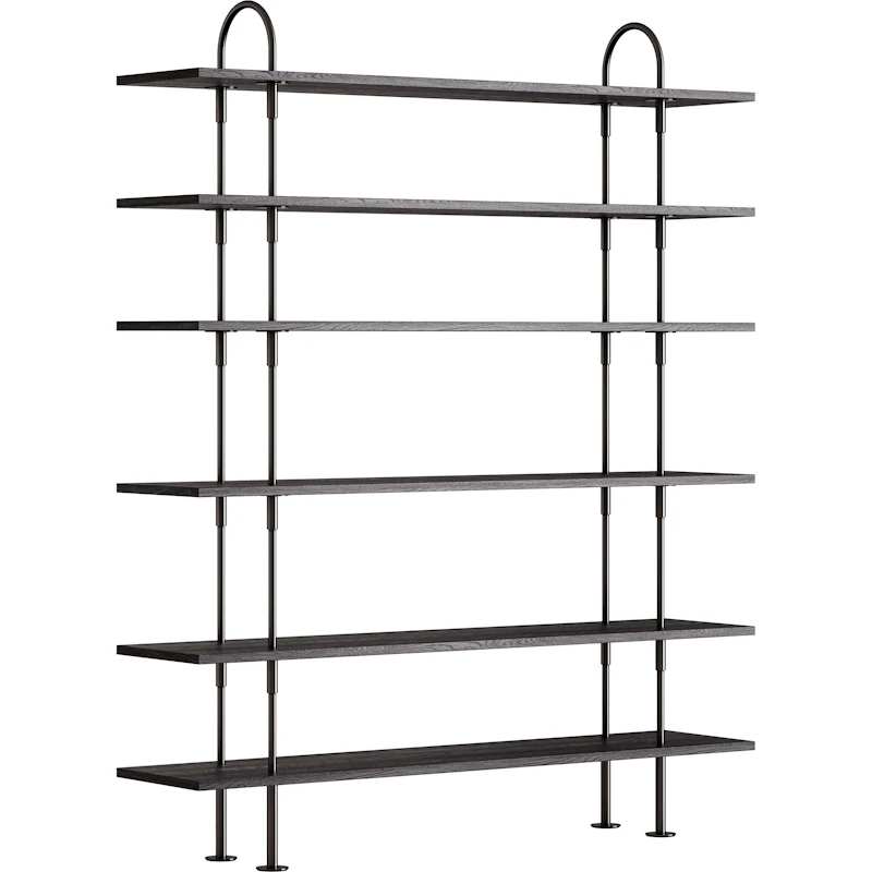 Keen Shelving System With 6 Shelves 160 cm, Black Brass / Black-brown stained Ash