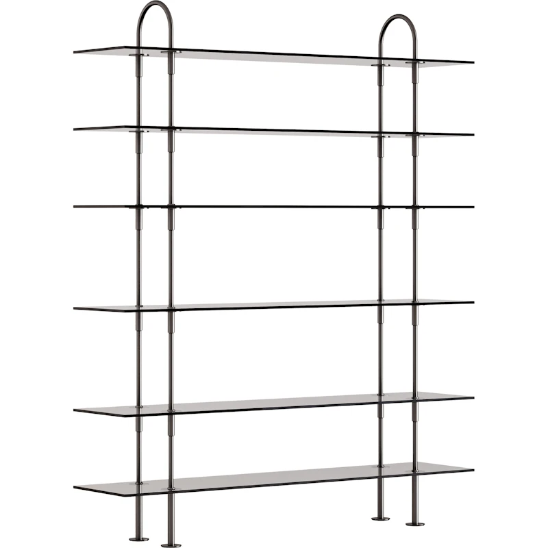 Keen Shelving System With 6 Shelves 160 cm, Black Brass / Tinted Glass