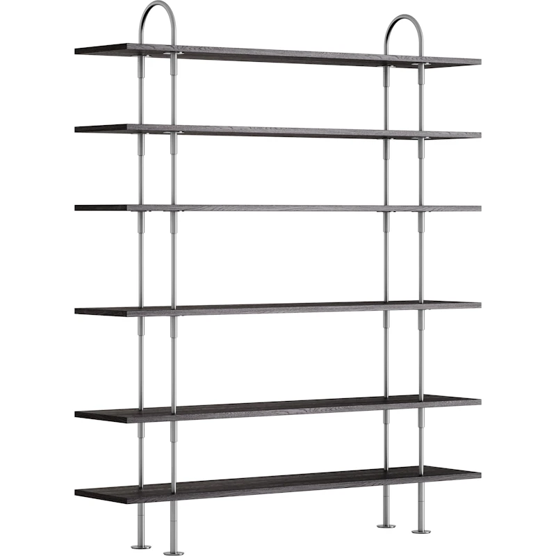 Keen Shelving System With 6 Shelves 160 cm, Satin-polished Stainless steel / Black-brown stained Ash