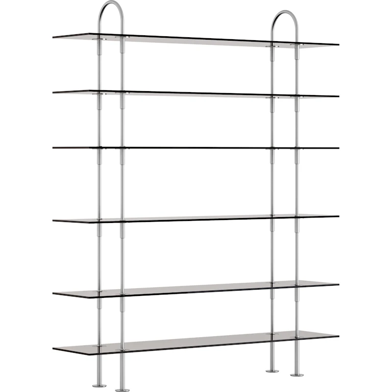 Keen Shelving System With 6 Shelves 160 cm, Satin-polished Stainless steel / Tinted Glass