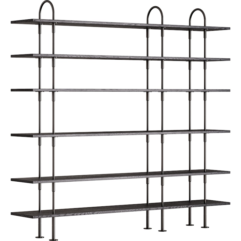 Keen Shelving System With 6 Shelves 208 cm, Black Brass / Black-brown stained Ash