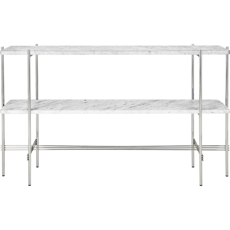 TS Console Beistelltisch 120x30x72 cm, Poliert Stahl / Weiß Carrara-Marmor