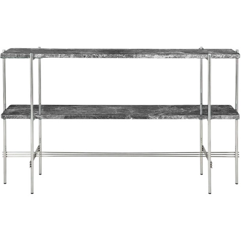 TS Console Beistelltisch 120x30x72 cm, Poliert Stahl / Grau Emperador-Marmor