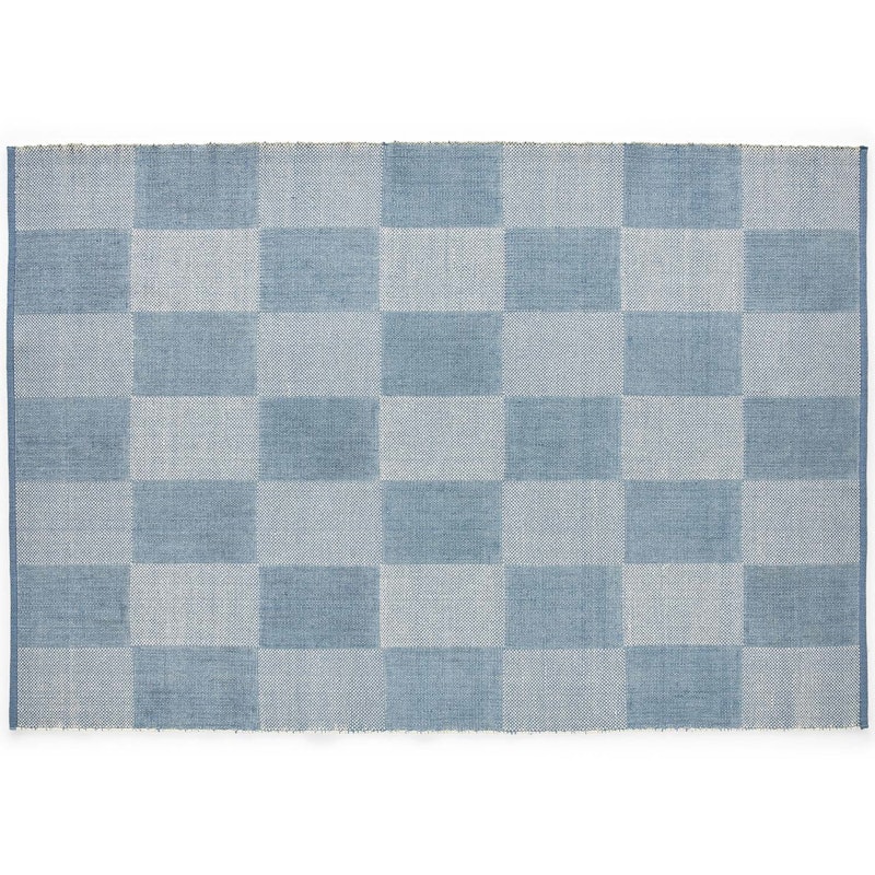 Check Wool Rug 140x200 cm, Light Blue