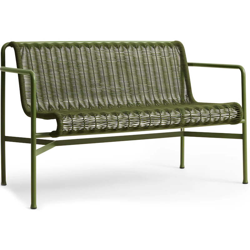 Palissade Cord Dining Bench With Armrests, Olive