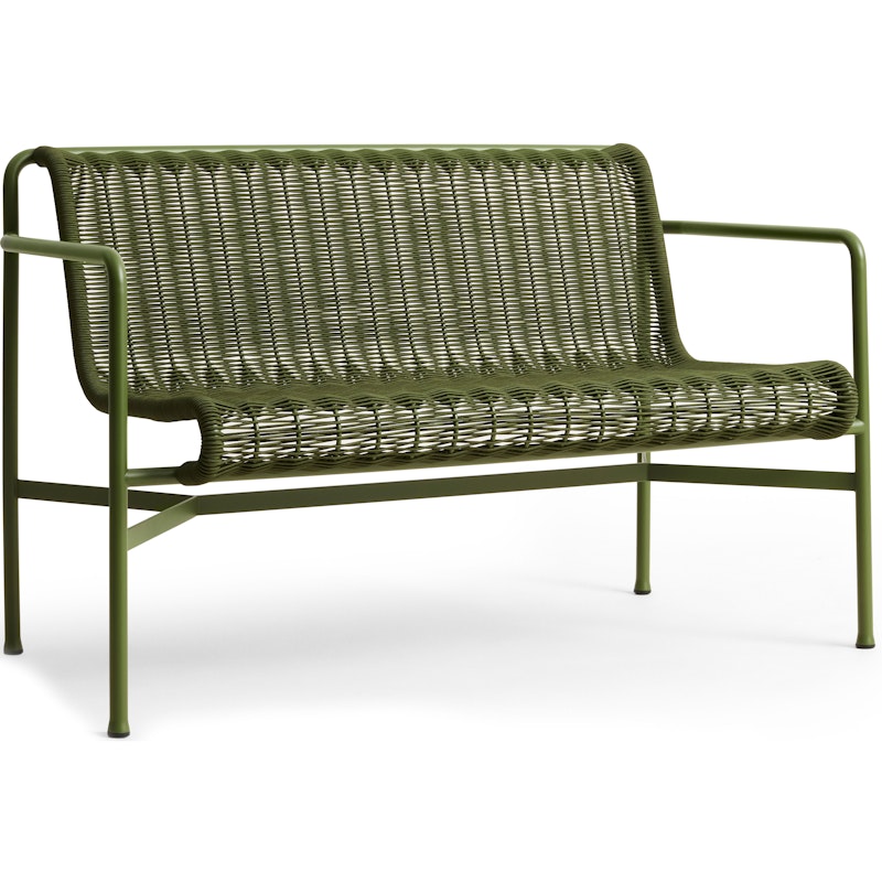 Palissade Cord Dining Bench With Armrests, Olive