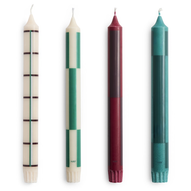 Pattern Candles 4-pack, Green / Bordeaux