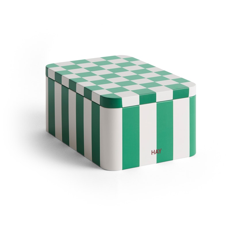 Tin Container Small, Green / Off-white