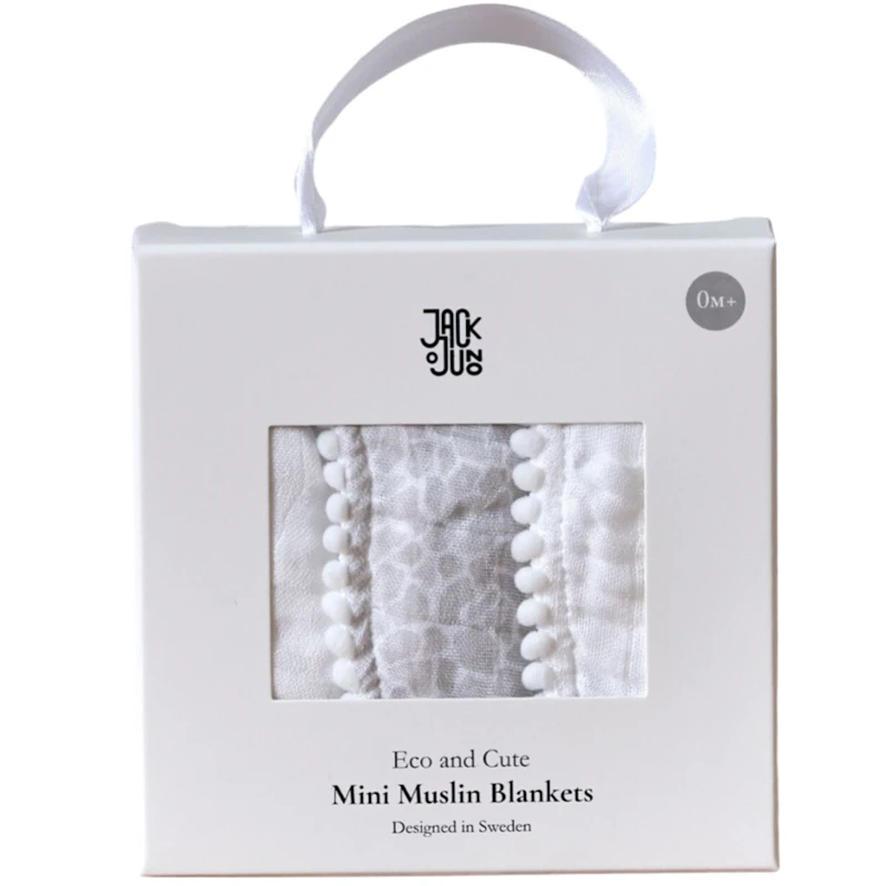 Pom Pom Mini Baby Blanket 3-pack, Pearl & Giraffe Gray