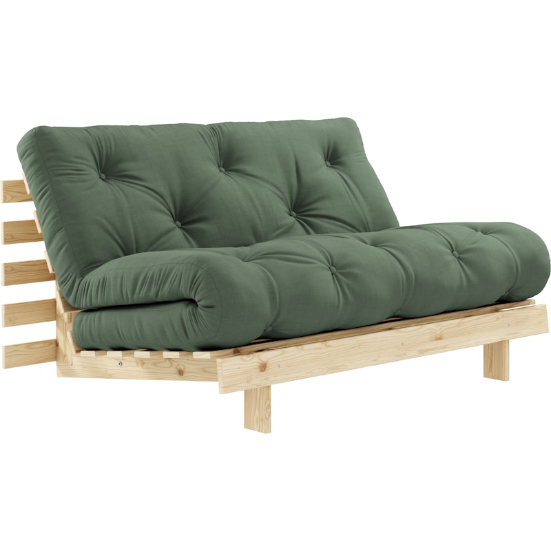 Roots 140 Sofa Bed With Mattress, Raw / Olive Green