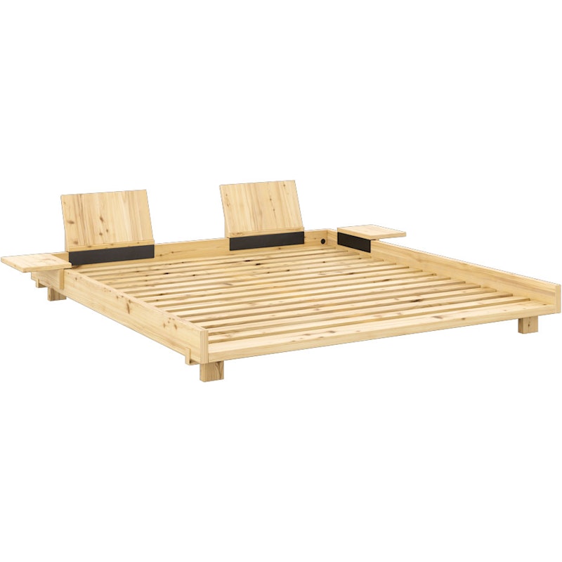 Social Bed Frame With Backrests & Side Tables Clear Lacquered, 180x200 cm