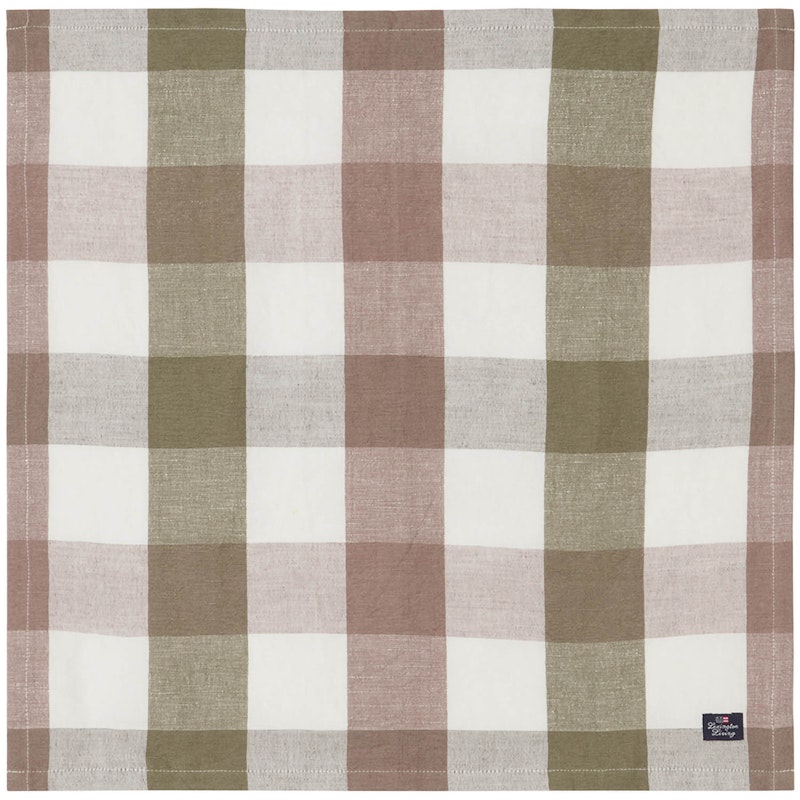 Checked Linen/Cotton Serviette 50x50 cm, Braun/Olive