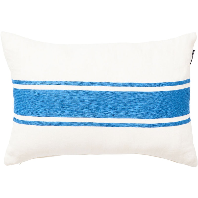 Embroidery Center Striped Linen/Cotton Kissen 40x60 cm, Blau/Altweiß