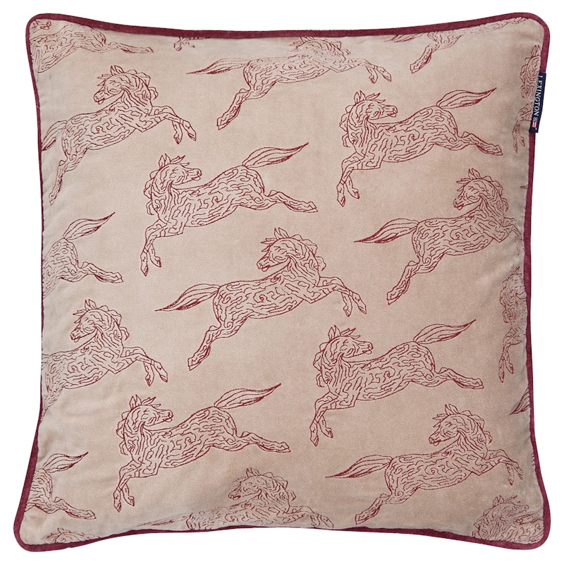 Horses Cushion Cover 50x50 cm, Beige/Burgundy