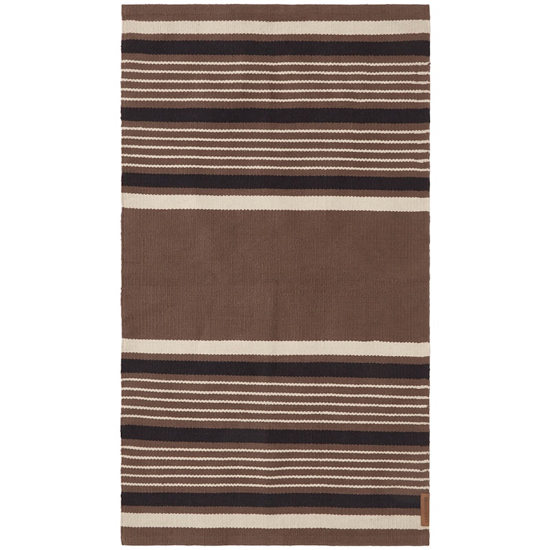 Striped Organic Cotton Teppich 70x130 cm, Beige/Dunkelgrau