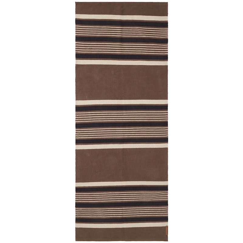 Striped Organic Cotton Teppich 80x220 cm, Beige/Dunkelgrau
