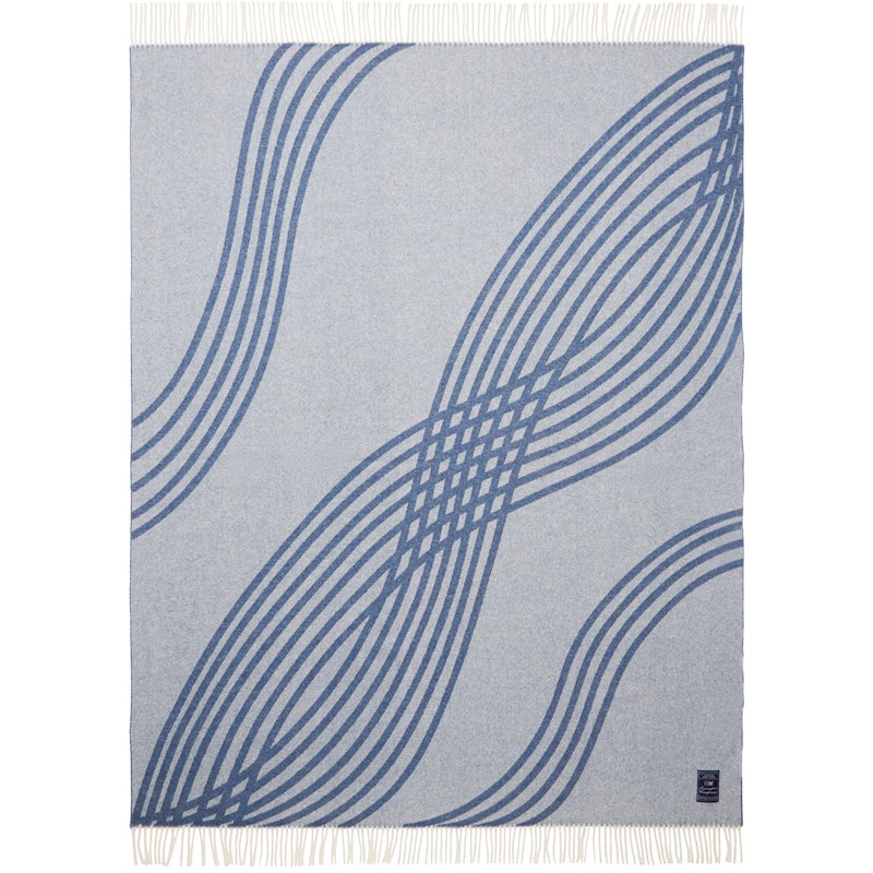 Waves Recycled Wool Jacquard Decke 130x170 cm, Blau/Altweiß