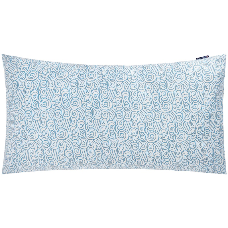 Wave Printed Cotton Sateen Kissenbezug 50x90 cm, Blau