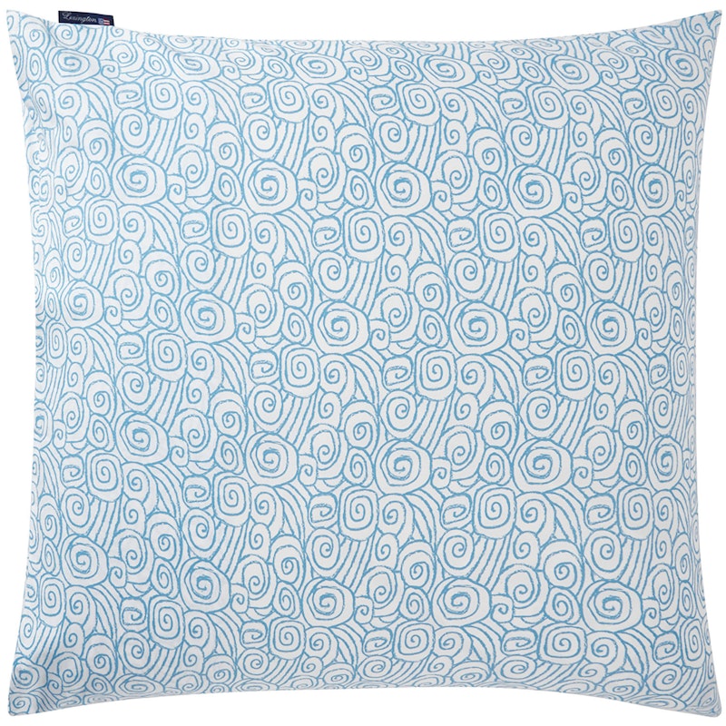 Wave Printed Cotton Sateen Kissenbezug 65x65 cm, Blau