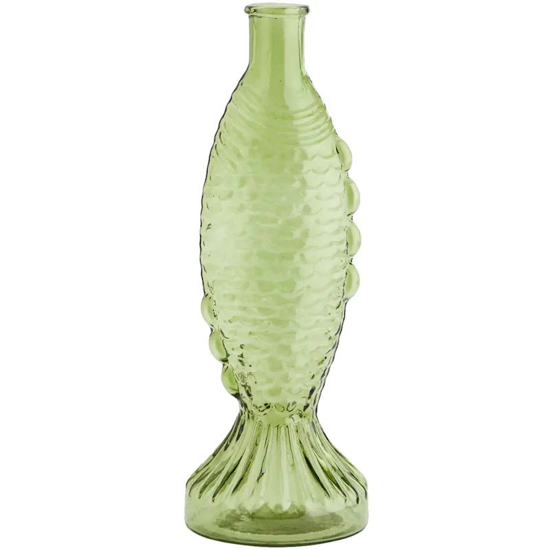 Fish Glass Vase 30 cm, Green