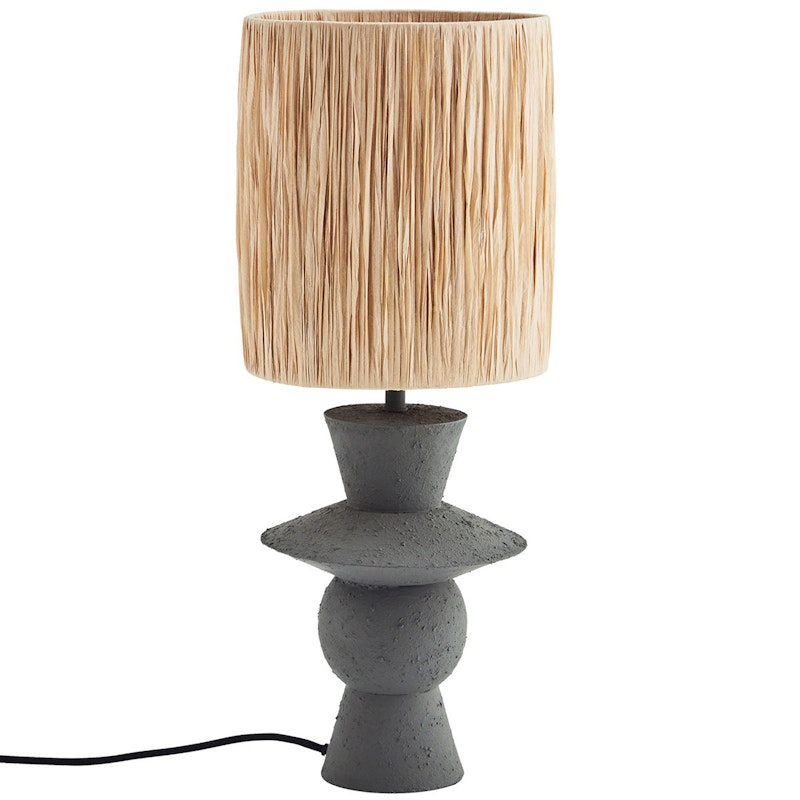 Tischlampe Raffiabast / Eisen, Grau
