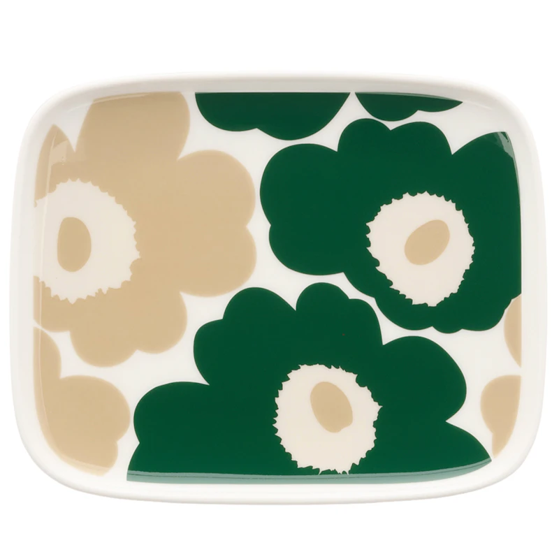 Oiva/Unikko Plate 12x15 cm, Dark Green / Light Sand