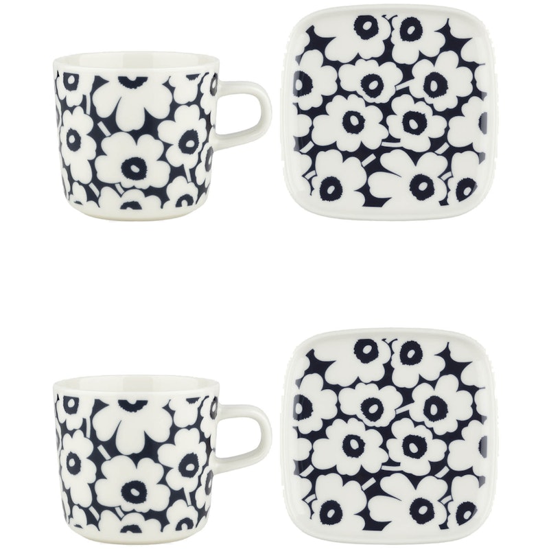 Pikkuinen Unikko Teller 10x10 cm + Tasse 20 cl, 4-er Set