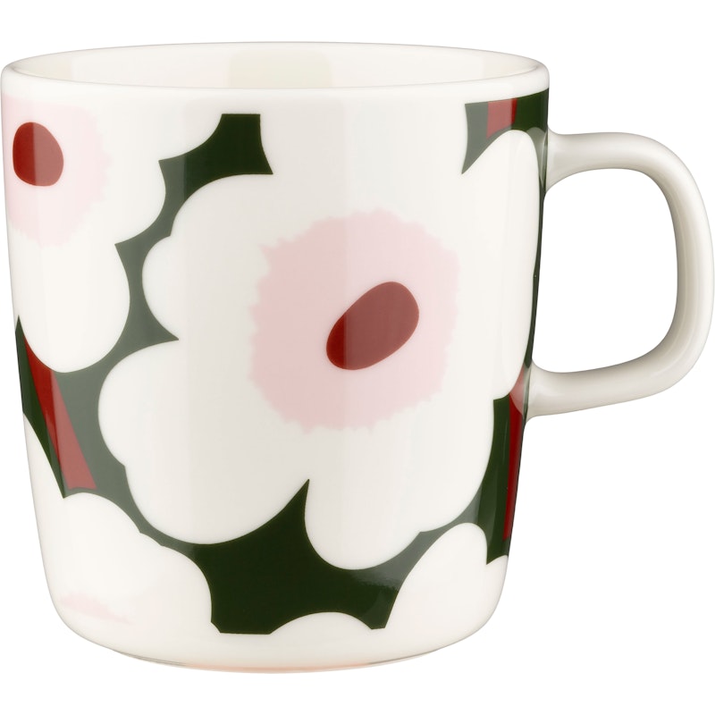 Oiva/Unikko Tasse 40 cl, Weiß / Rosa / Dunkelgrün