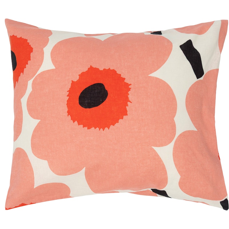 Unikko Pillowcase 50x60 cm, Coral / Charcoal / Orange Red