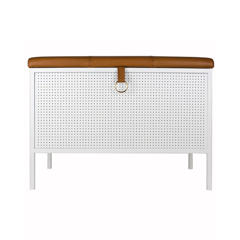 Frank Storage Bench, White / Cognac