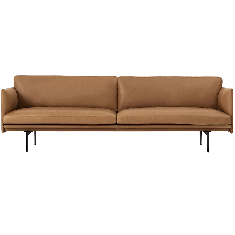 Outline Sofa 3-Seater, Black Aluminium / Refine Leather Cognac