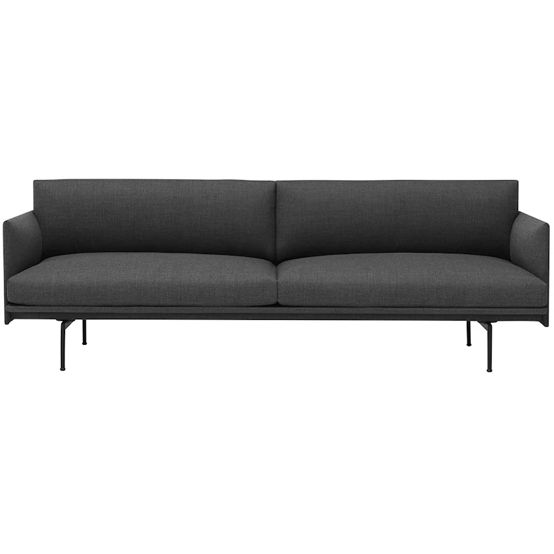Outline Sofa 3-Seater, Black Aluminium / Remix 163