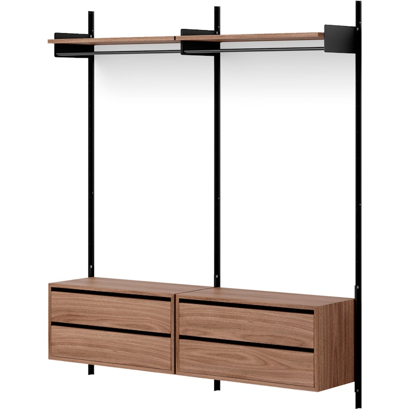 Wardrobe Wall Shelf 2 Cabinets With Drawers, Walnut