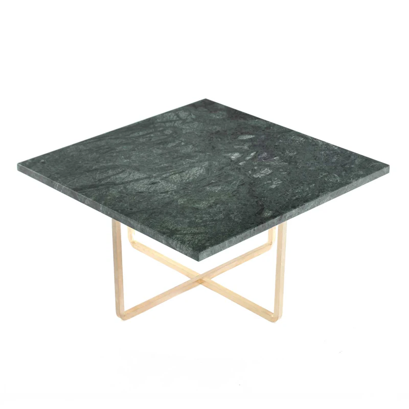 Ninety Coffee Table 60 cm, Brass Base, Green Marble