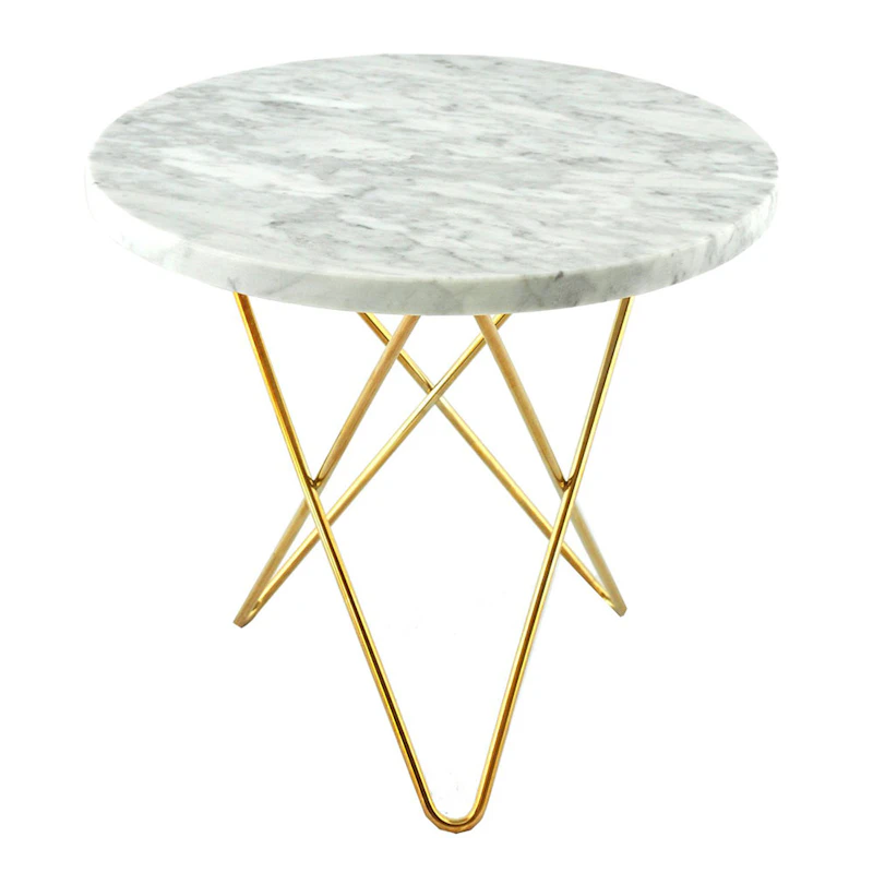 Tall Mini O Side Table Ø50 cm, Brass frame/White marble