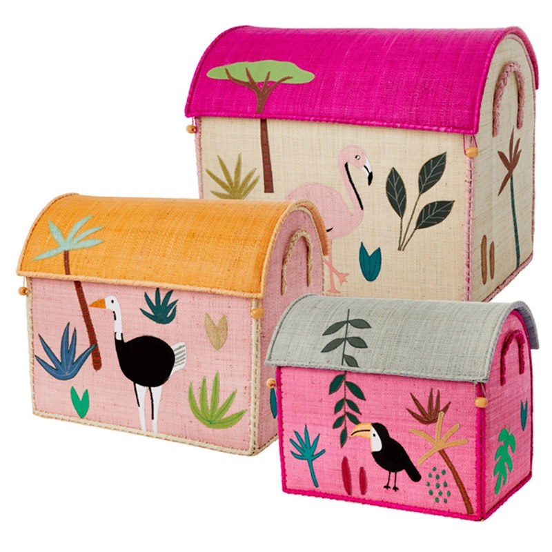 Raffia Toy Storage 3-pack, Pink Jungle