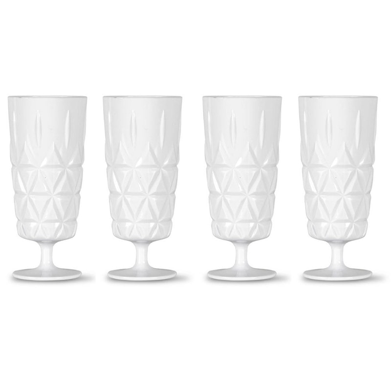 Picknick Glas Hoch mit Fuß Acryl 4-er Set, Weiß