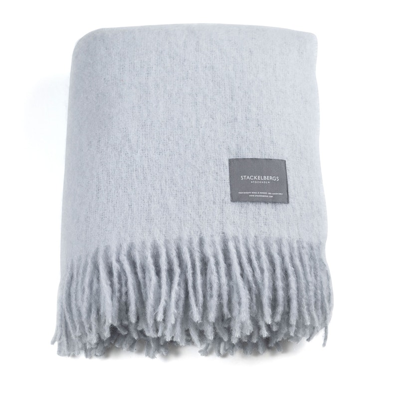 Mohair Decke Gerollte Franse 130x170 cm, Sky Blue