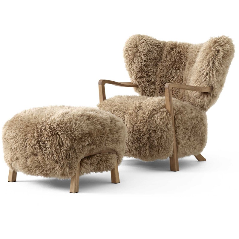 Wulff ATD2 Loungesessel + ATD3 Fußhocker, Eiche/ Sheepskin Honey