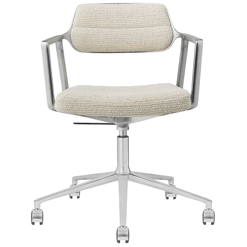 453+ Swivel Chair With Castors, Polished Aluminium / Wavy Off-white