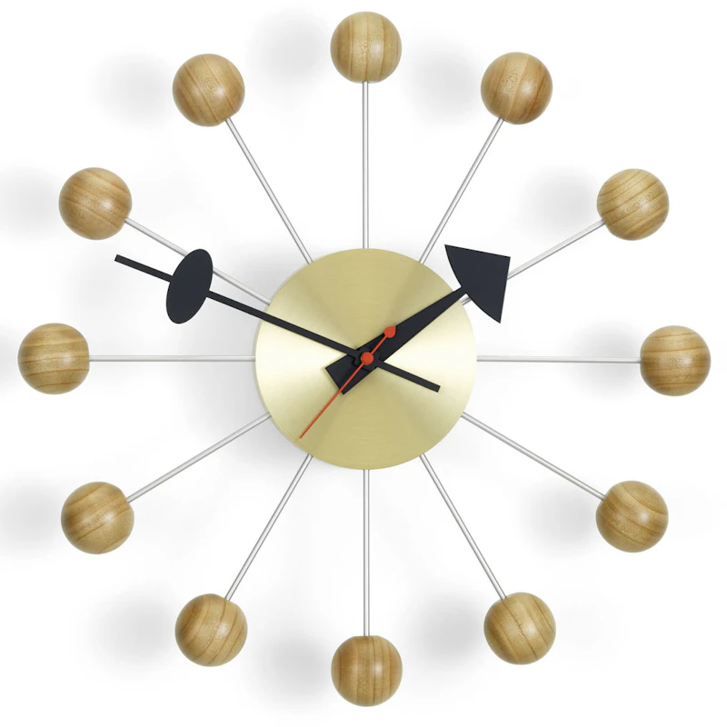 Ball Wall Clock, Cherry / Brass