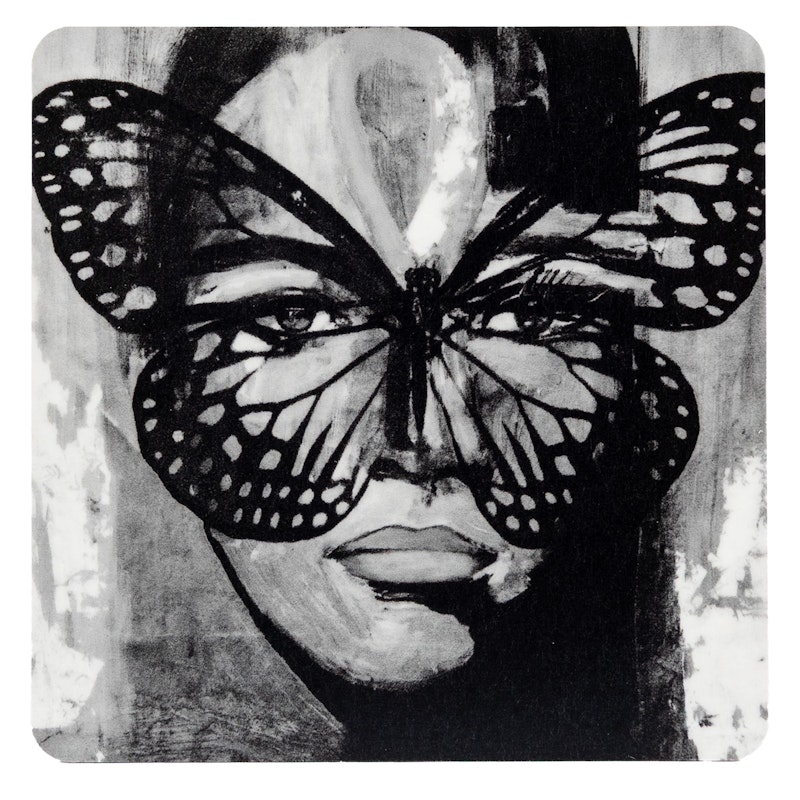 Golden Butterfly B&W Glasuntersetzer 9x9 cm, Schwarz / Weiß