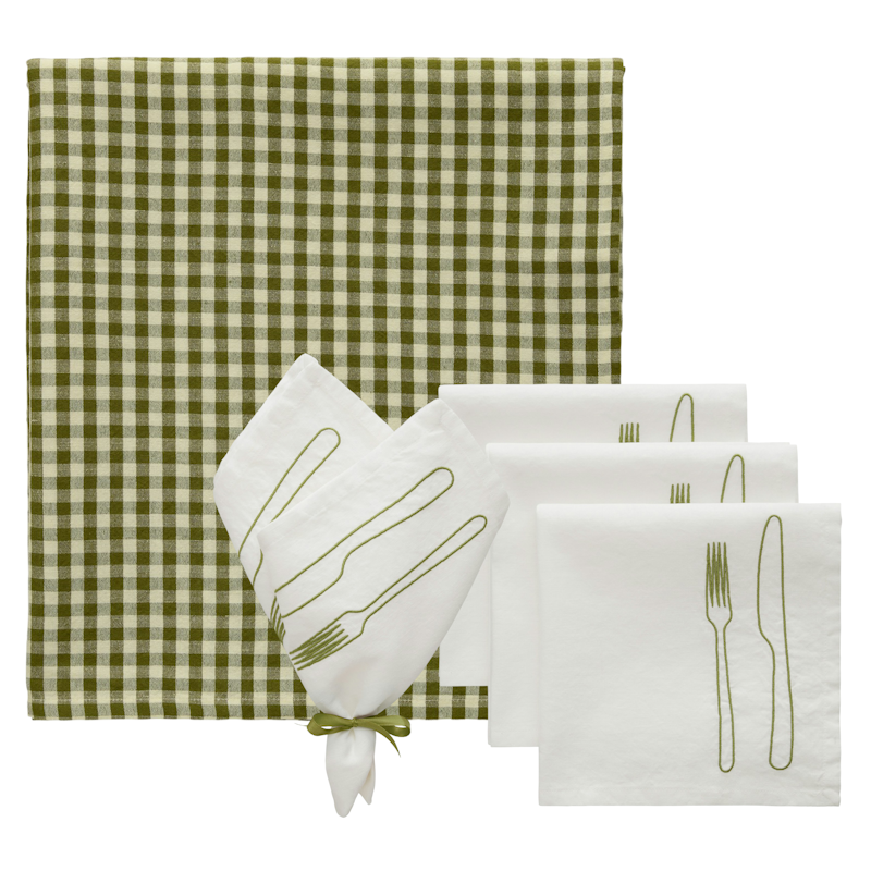La Tavola / Oliva Textilien-Set 4 Servietten + Tischdecke, Olive / Grün