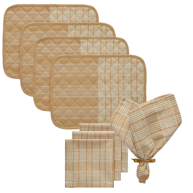 Rita Textilien-Set 4 Tischsets + 4 Servietten, Weiß / Beige