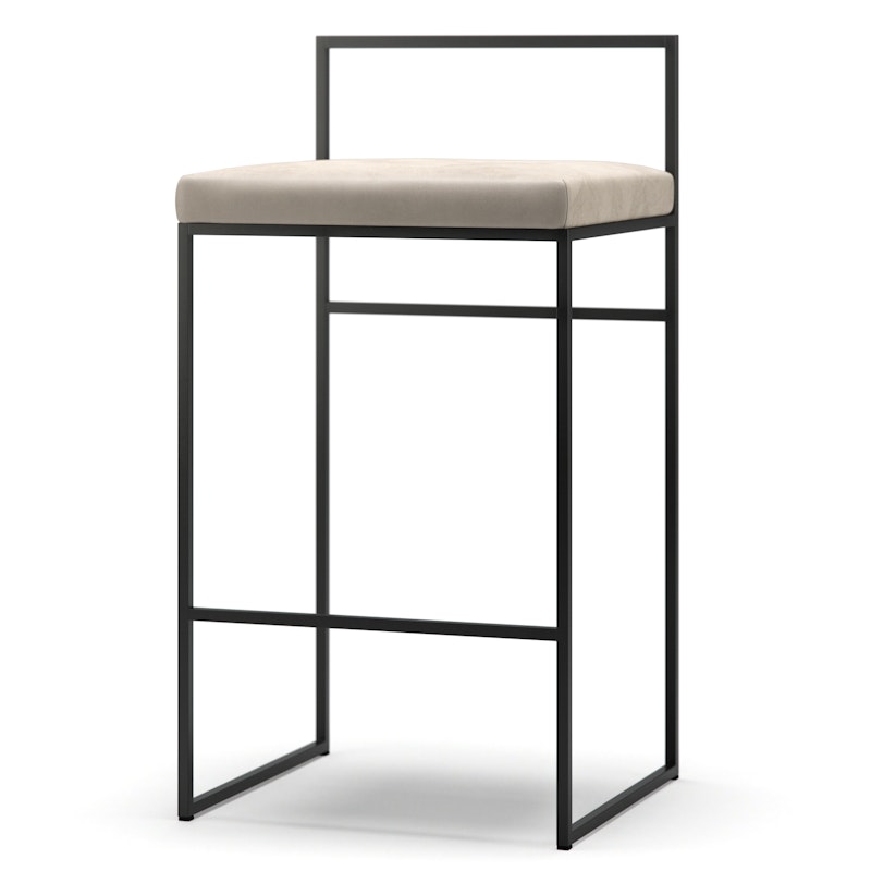 Barhocker mit Rückenlehne 80 cm, Schwarz / Beige Samt