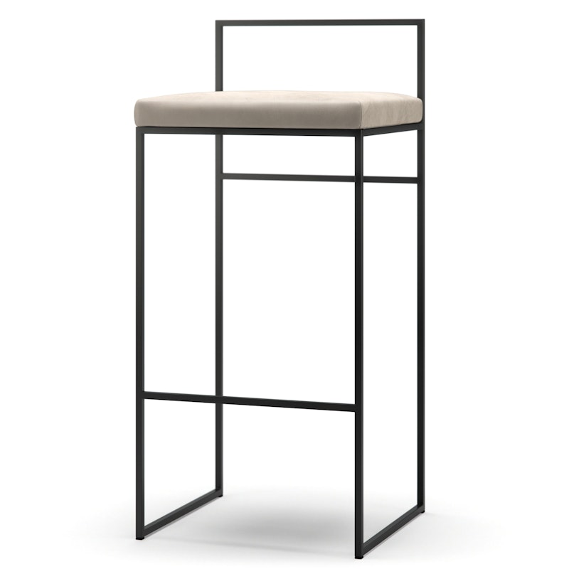 Barhocker mit Rückenlehne 90 cm, Schwarz / Beige Samt