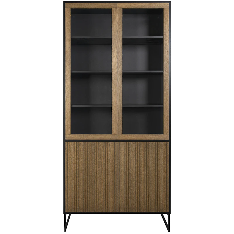 Line Burned Walnut Glasvitrine, Schwarz / Schwarz