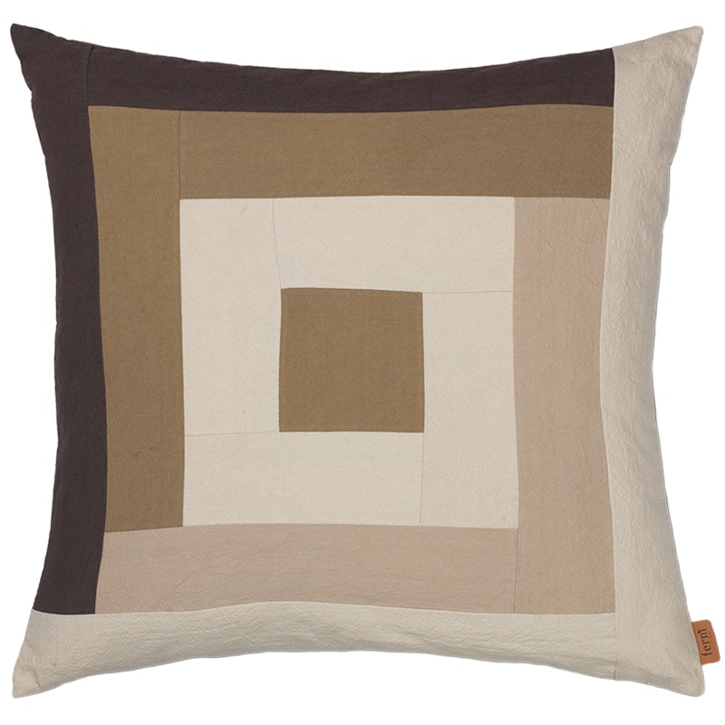 Border Patchwork Kissen 50x50 cm, Dark Sand / Coffee