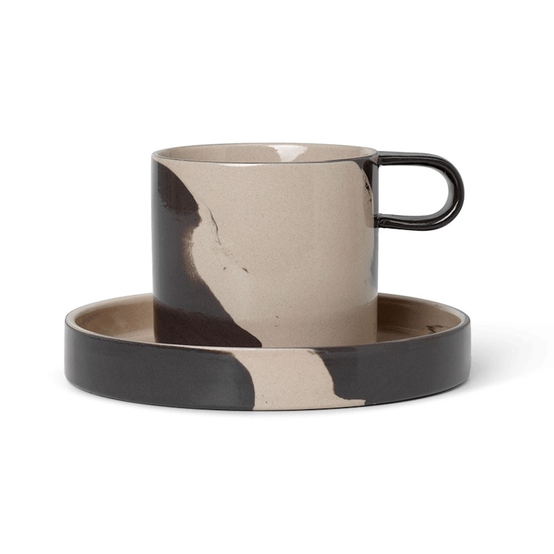 Inlay Tasse Mit Unterteller, Sand / Braun
