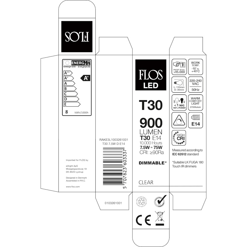 RAKE3L1003261001 LED E14 T30 7.5W 900lm Proxima 2700K Dimmable